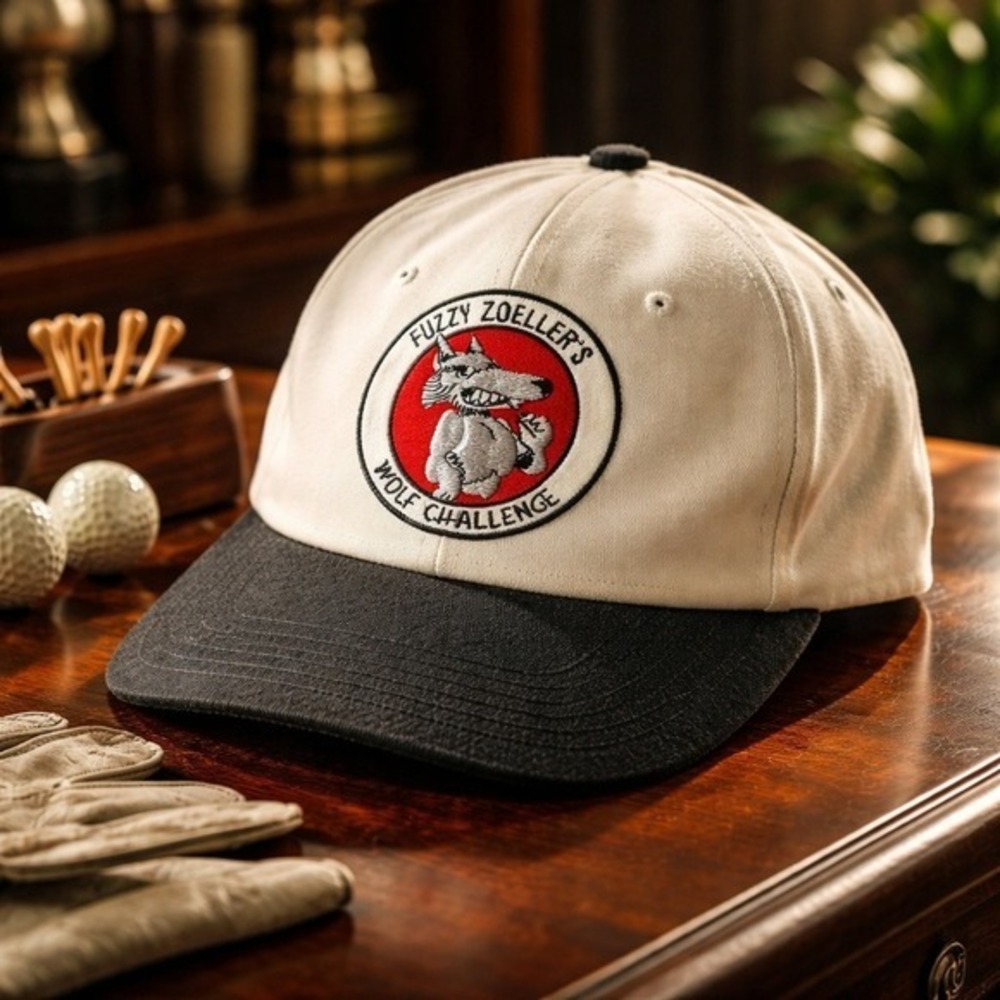 Vintage Derby Cap‎ Fuzzy Zoeller Wolf Challenge Golf Hat 90's  Strapback Cream